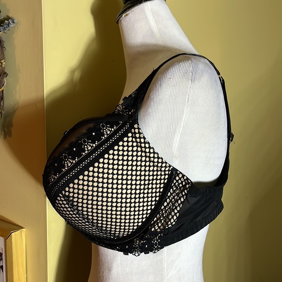 CACIQUE Size 42DDD Black Lace Nude Illusion Pad Bra PushUp Underwire SEXY $58NEW - Picture 5 of 12
